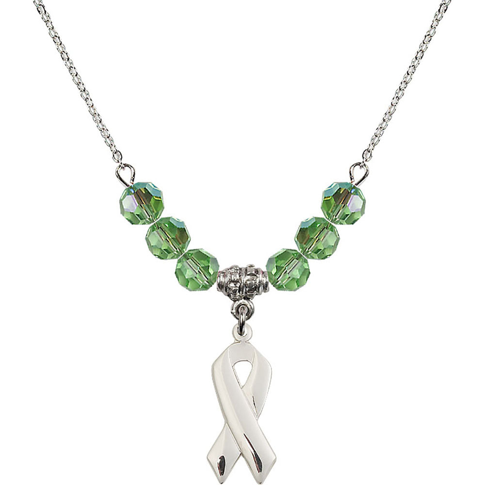 Sterling Silver Cancer Awareness Birthstone Necklace with Peridot Beads - 5150