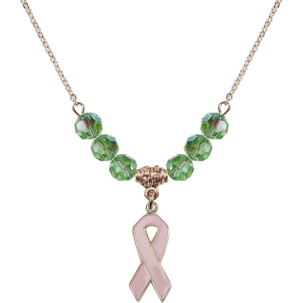 14kt Gold Filled Cancer Awareness Birthstone Necklace with Peridot Beads - 5151
