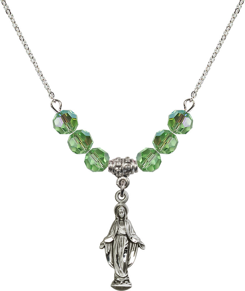 Sterling Silver Miraculous Birthstone Necklace with Peridot Beads - 5900