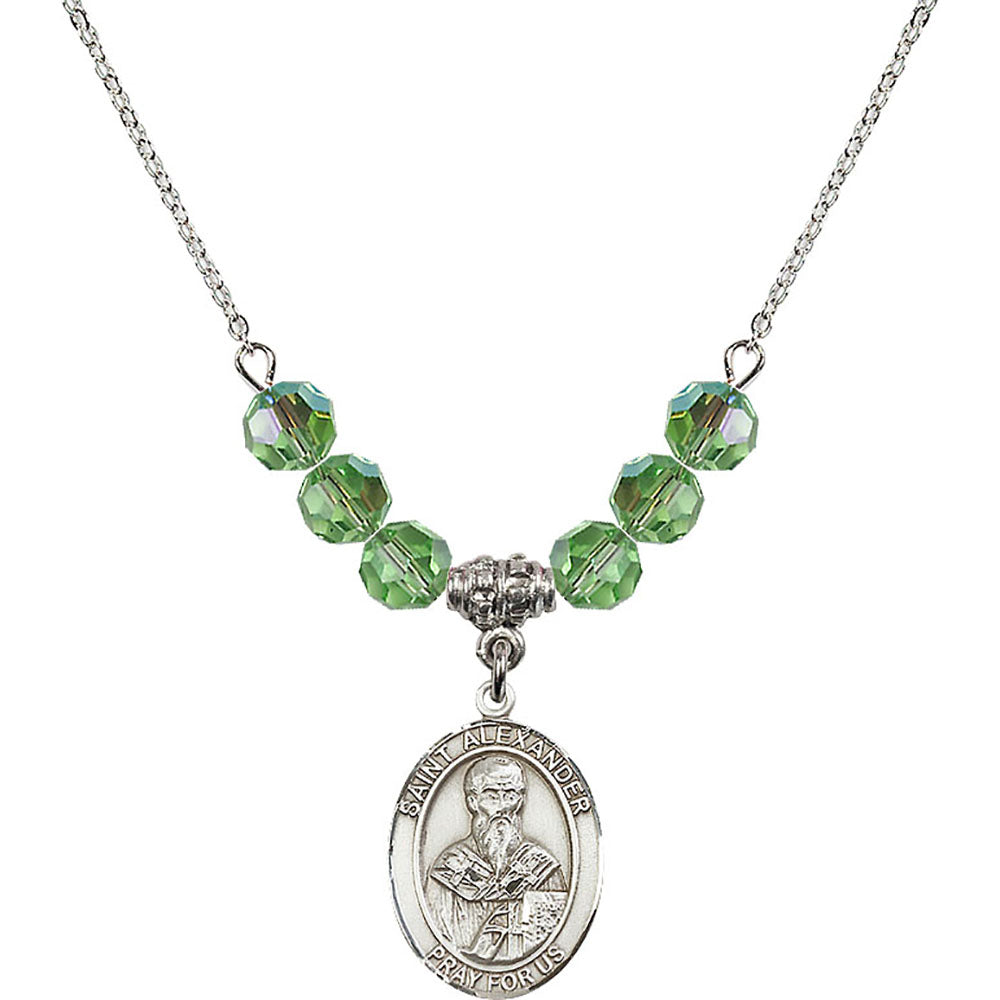 Sterling Silver Saint Alexander Sauli Birthstone Necklace with Peridot Beads - 8012