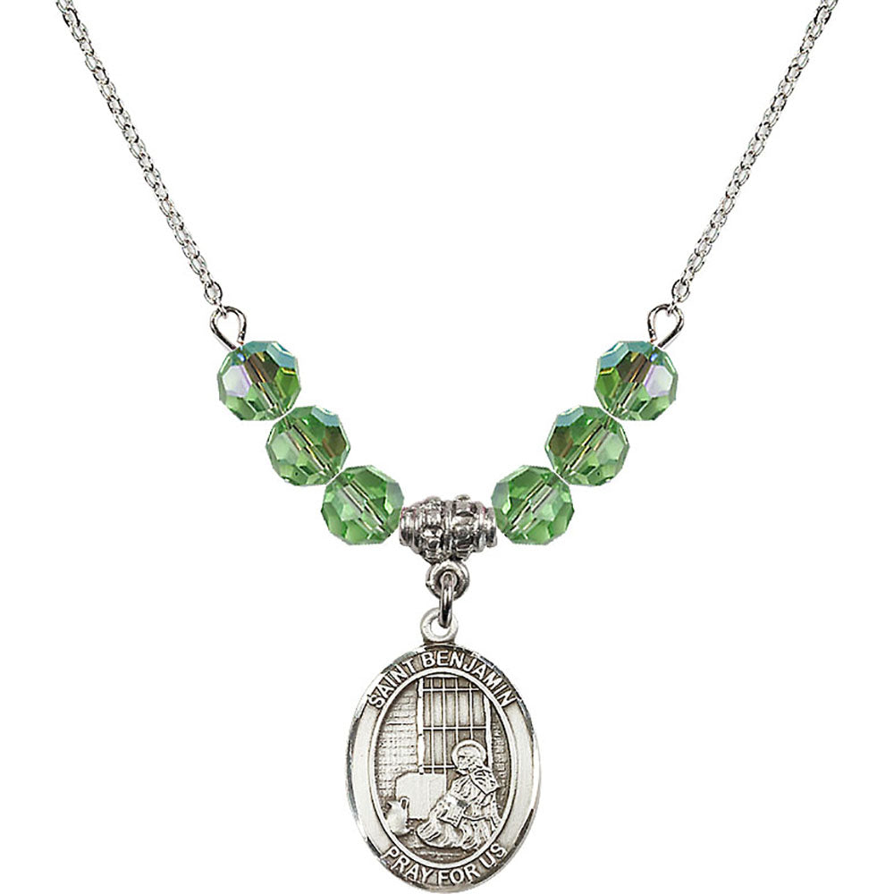Sterling Silver Saint Benjamin Birthstone Necklace with Peridot Beads - 8013