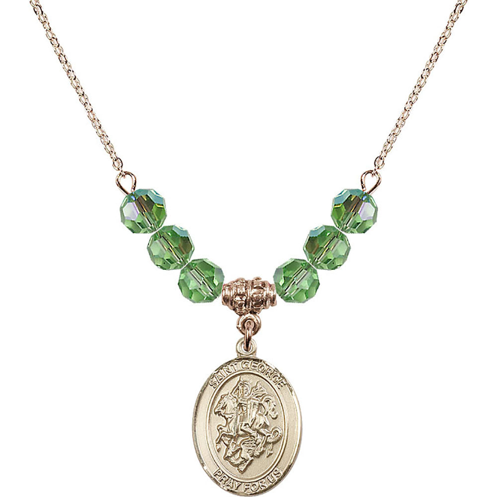 14kt Gold Filled Saint George Birthstone Necklace with Peridot Beads - 8040