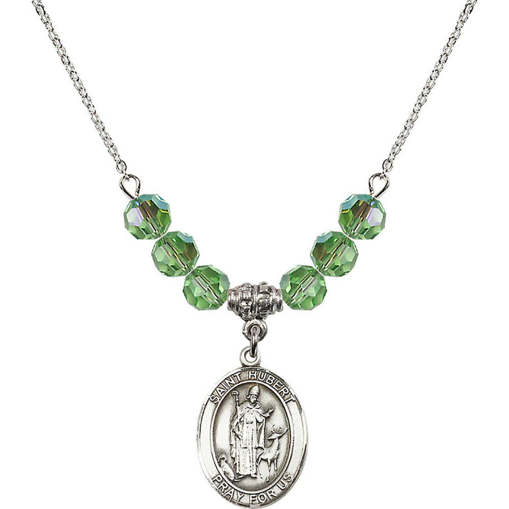 Sterling Silver Saint Hubert of Liege Birthstone Necklace with Peridot Beads - 8045