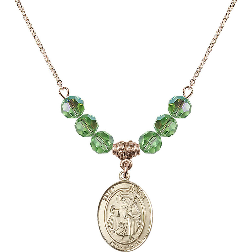 14kt Gold Filled Saint James the Greater Birthstone Necklace with Peridot Beads - 8050