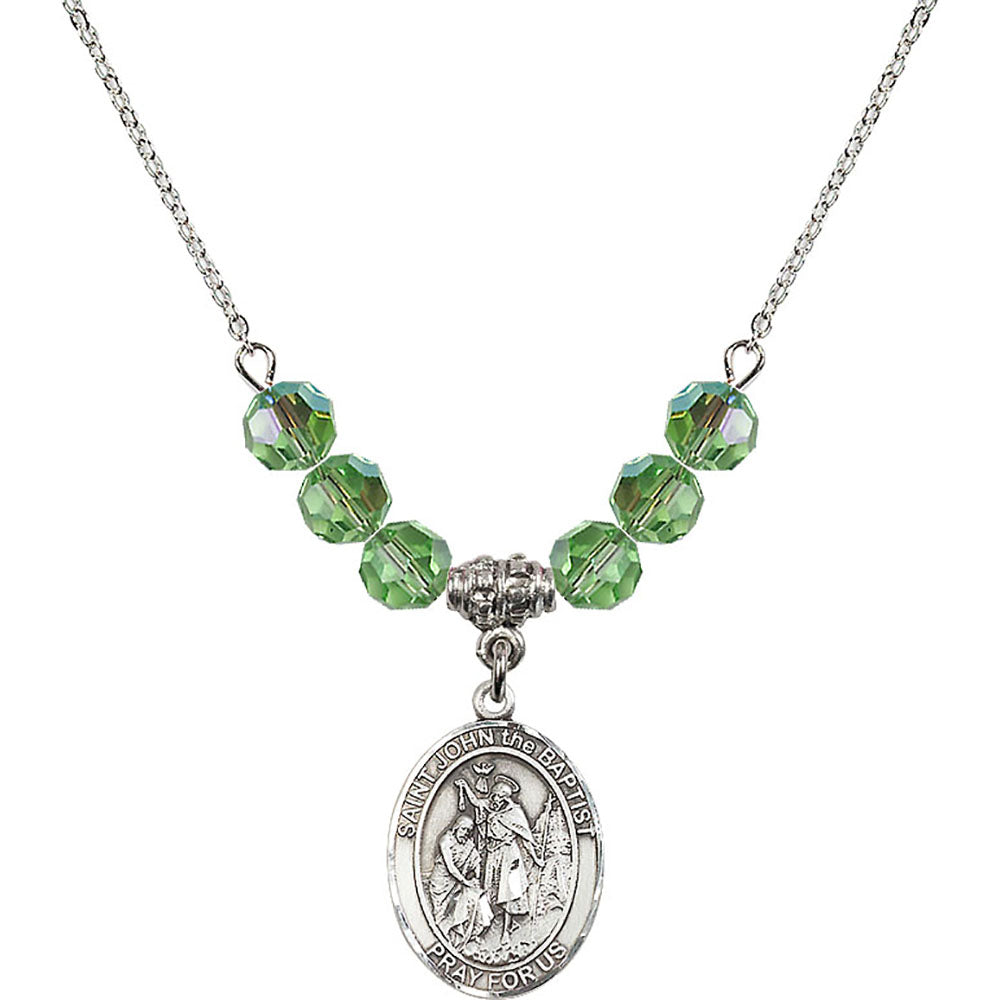 Sterling Silver Saint John the Baptist Birthstone Necklace with Peridot Beads - 8054