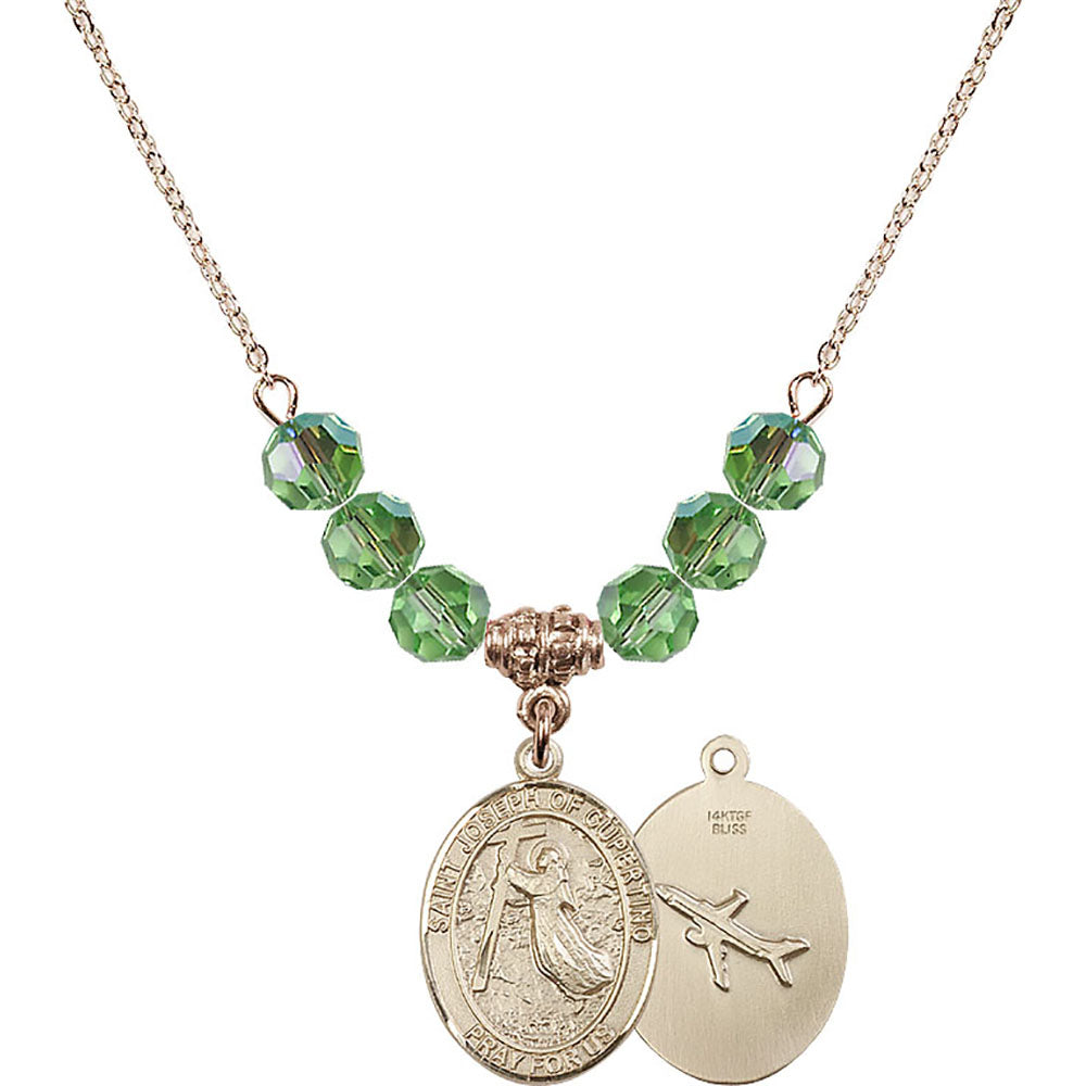 14kt Gold Filled Saint Joseph of Cupertino Birthstone Necklace with Peridot Beads - 8057