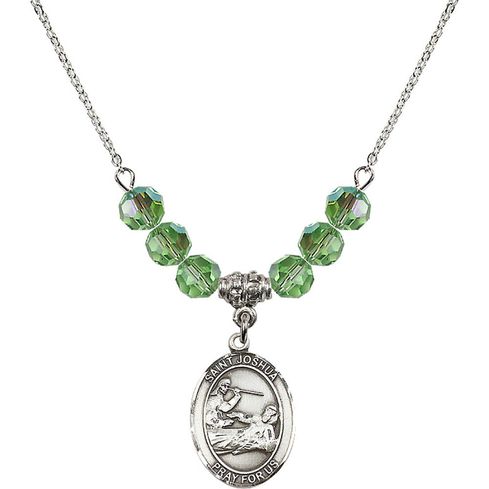 Sterling Silver Saint Joshua Birthstone Necklace with Peridot Beads - 8059