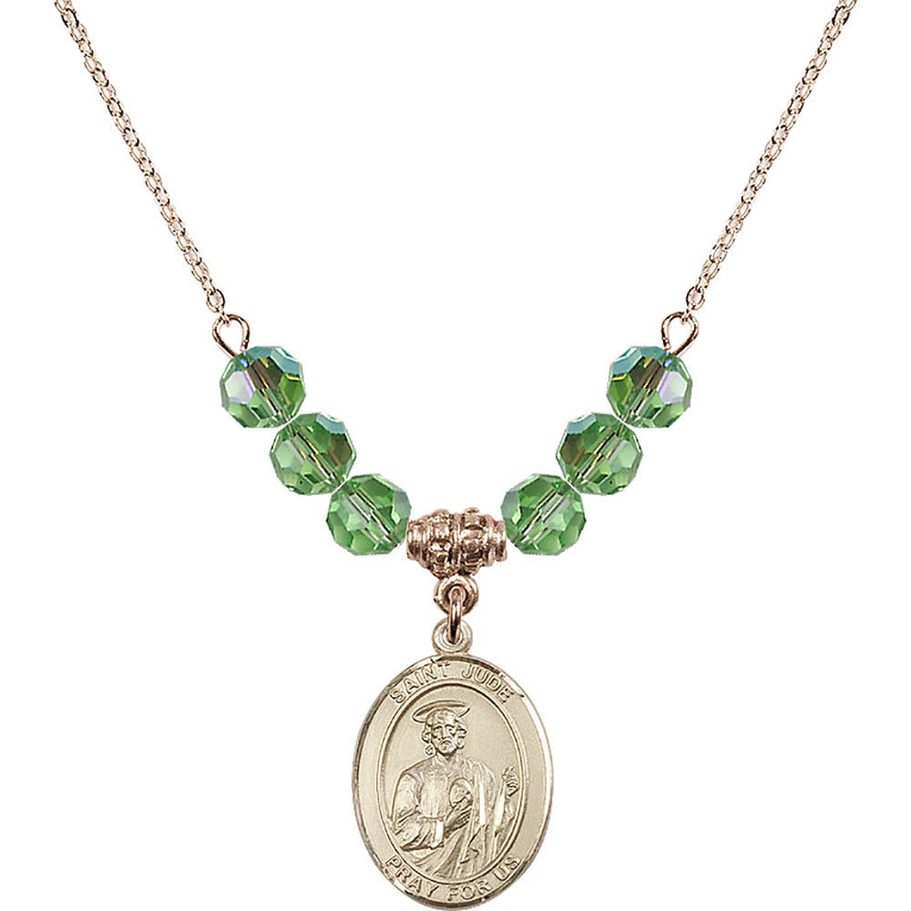 14kt Gold Filled Saint Jude Thaddeus Birthstone Necklace with Peridot Beads - 8060