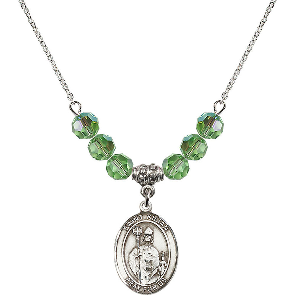 Sterling Silver Saint Kilian Birthstone Necklace with Peridot Beads - 8067
