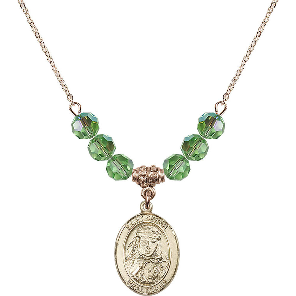 14kt Gold Filled Saint Sarah Birthstone Necklace with Peridot Beads - 8097