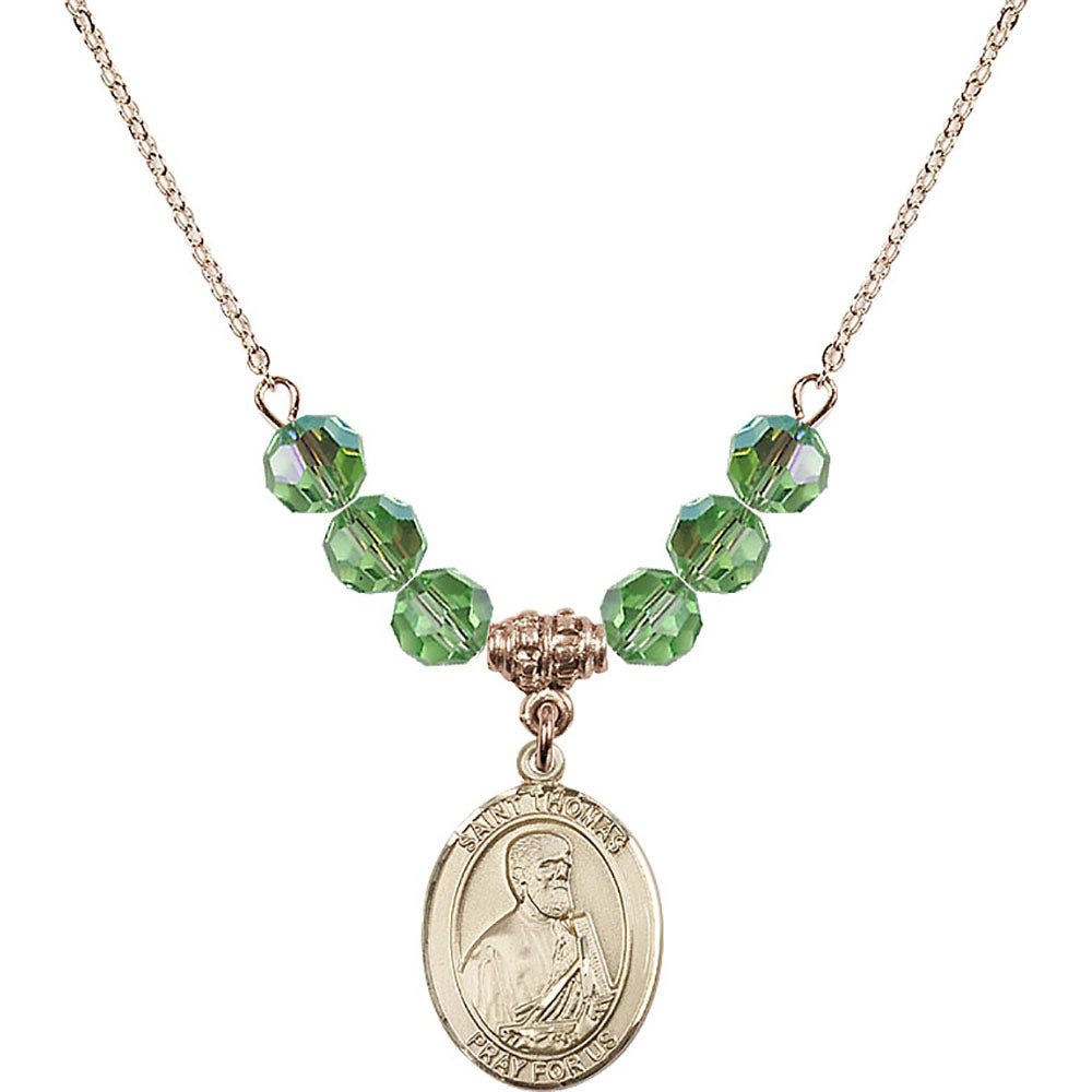 14kt Gold Filled Saint Thomas the Apostle Birthstone Necklace with Peridot Beads - 8107