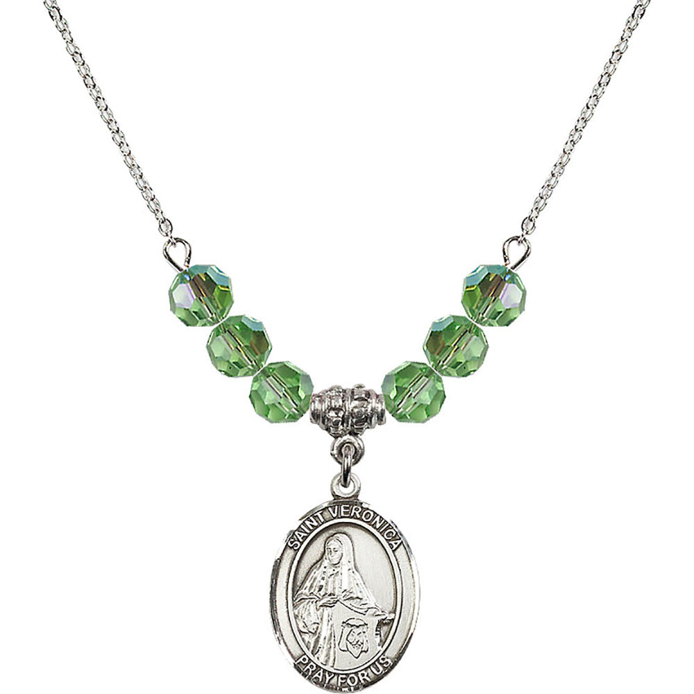 Sterling Silver Saint Veronica Birthstone Necklace with Peridot Beads - 8110