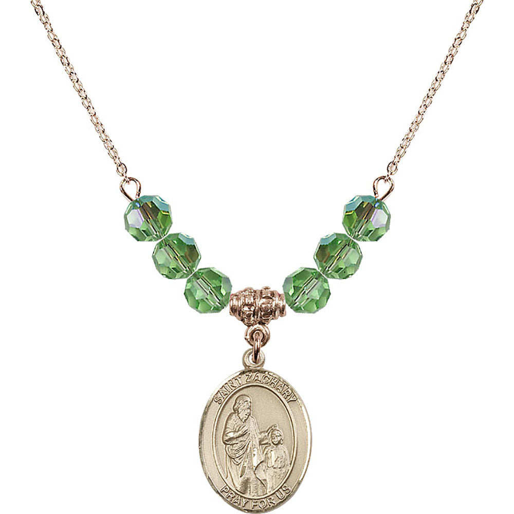 14kt Gold Filled Saint Zachary Birthstone Necklace with Peridot Beads - 8116
