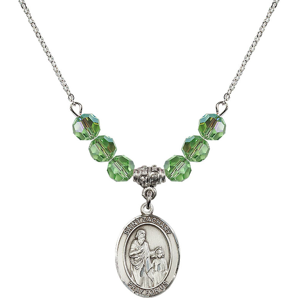 Sterling Silver Saint Zachary Birthstone Necklace with Peridot Beads - 8116