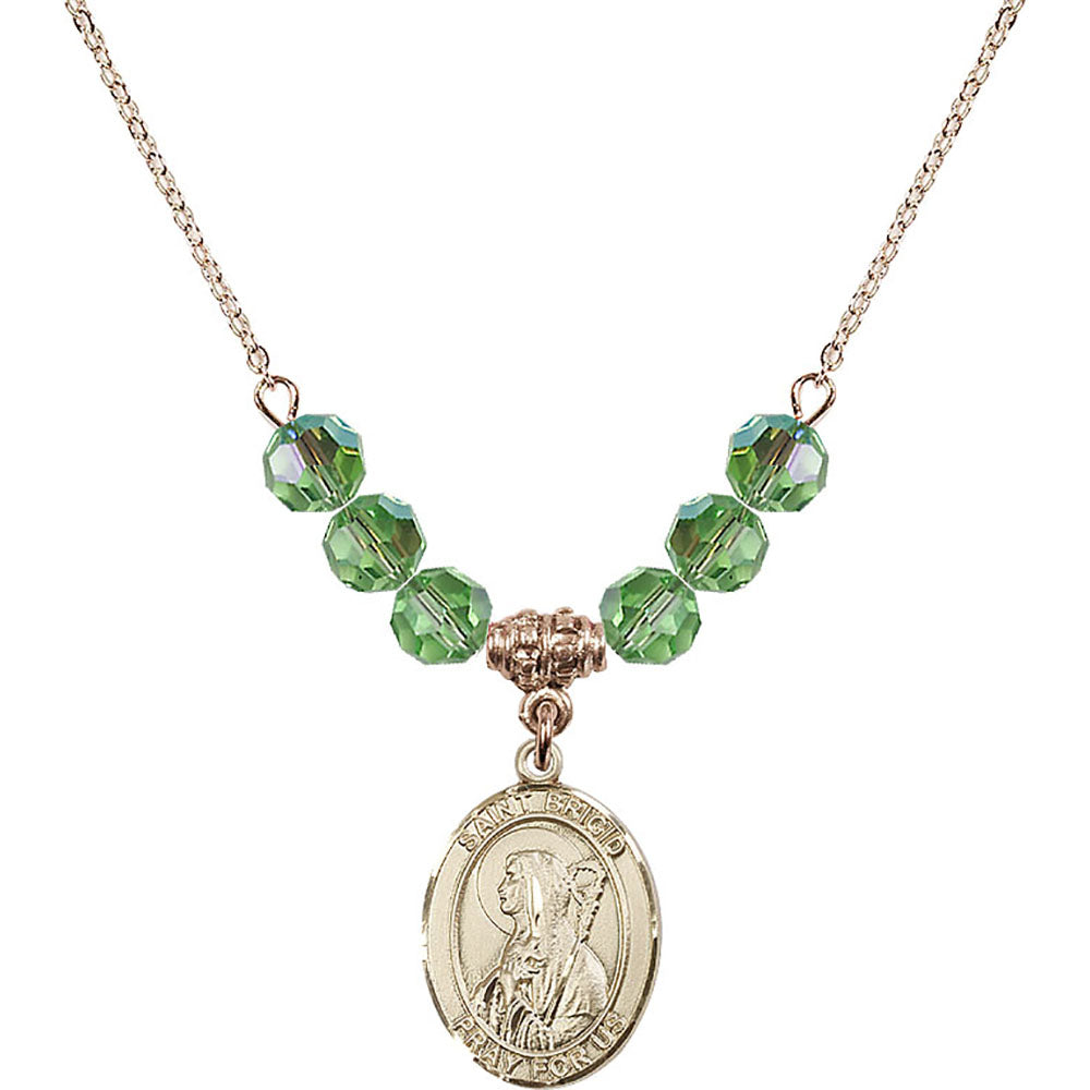 14kt Gold Filled Saint Brigid of Ireland Birthstone Necklace with Peridot Beads - 8123