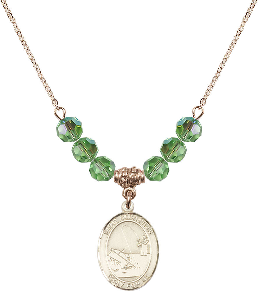 14kt Gold Filled Saint Sebastian / Fishing Birthstone Necklace with Peridot Beads - 8188