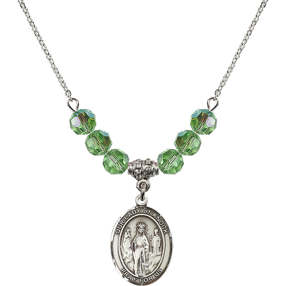 Sterling Silver Our Lady of Knock Birthstone Necklace with Peridot Beads - 8246
