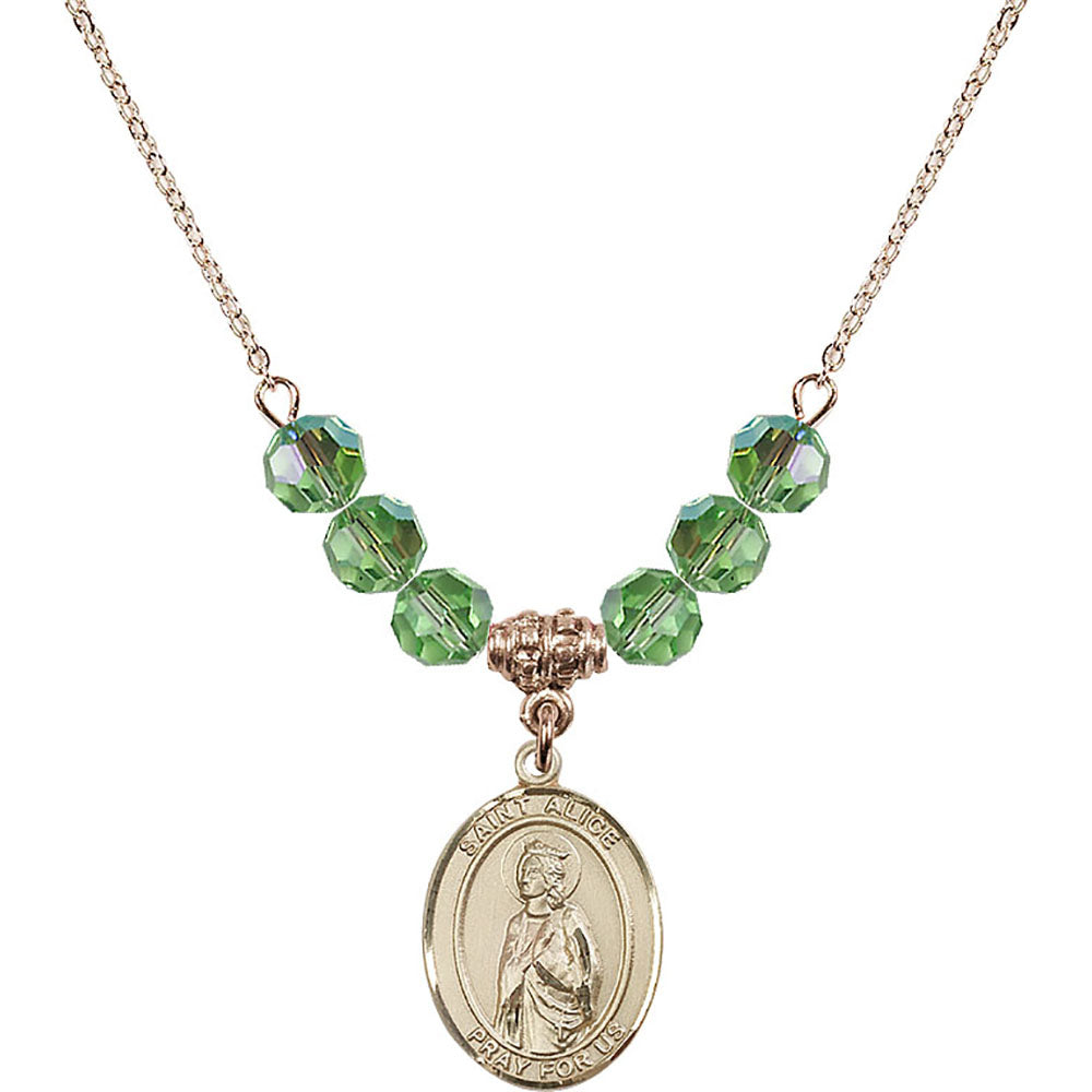 14kt Gold Filled Saint Alice Birthstone Necklace with Peridot Beads - 8248