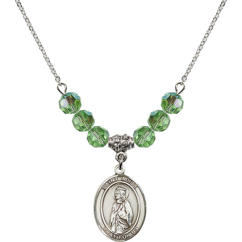 Sterling Silver Saint Alice Birthstone Necklace with Peridot Beads - 8248