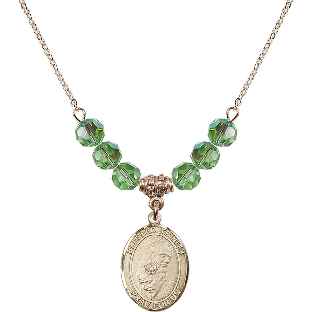 14kt Gold Filled Blessed Trinity Birthstone Necklace with Peridot Beads - 8249