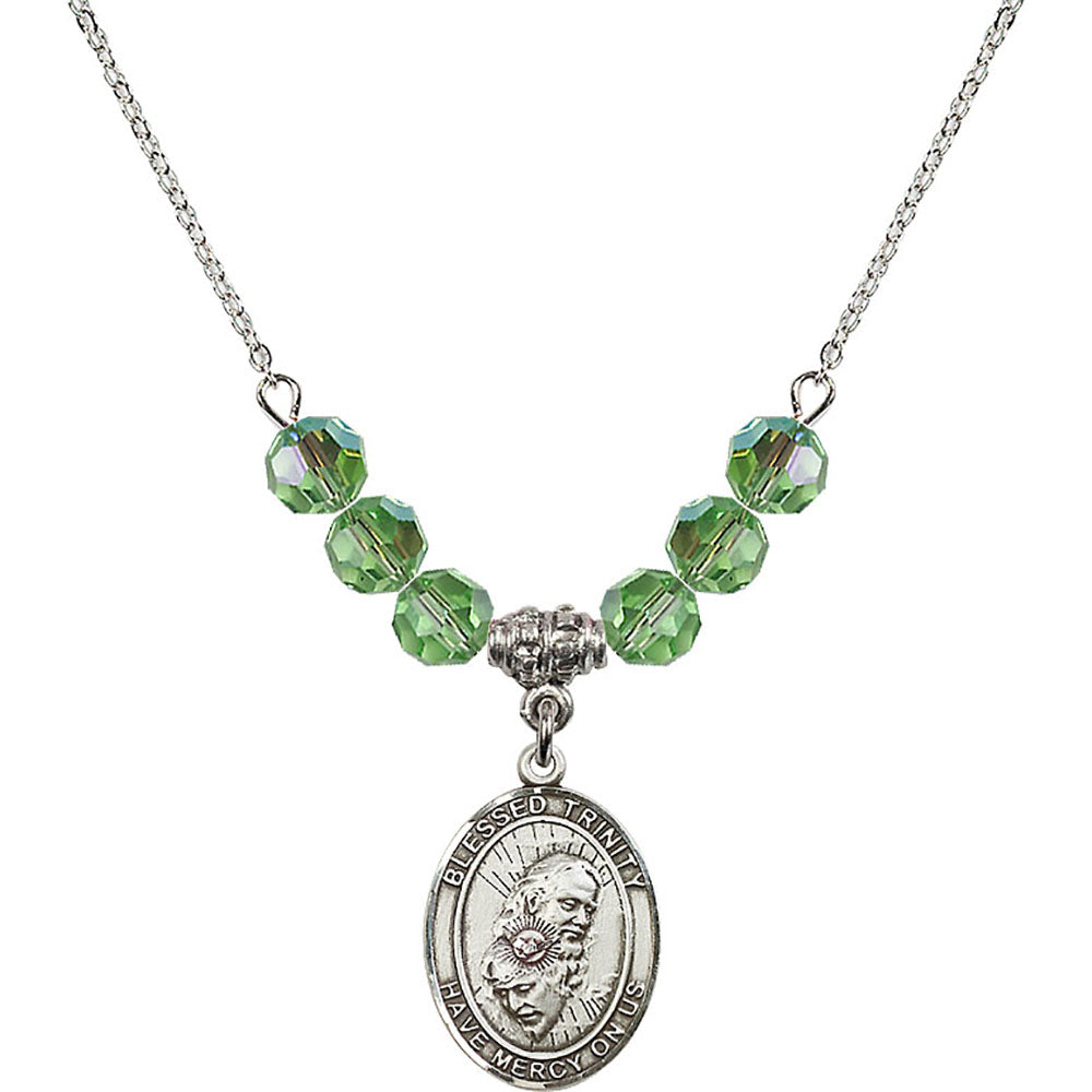 Sterling Silver Blessed Trinity Birthstone Necklace with Peridot Beads - 8249
