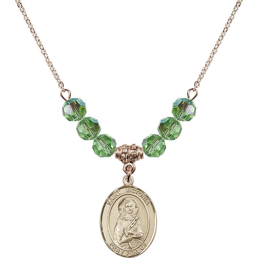 14kt Gold Filled Saint Victoria Birthstone Necklace with Peridot Beads - 8253