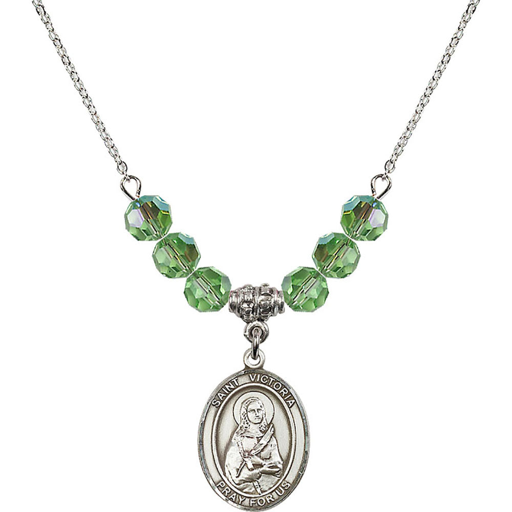 Sterling Silver Saint Victoria Birthstone Necklace with Peridot Beads - 8253