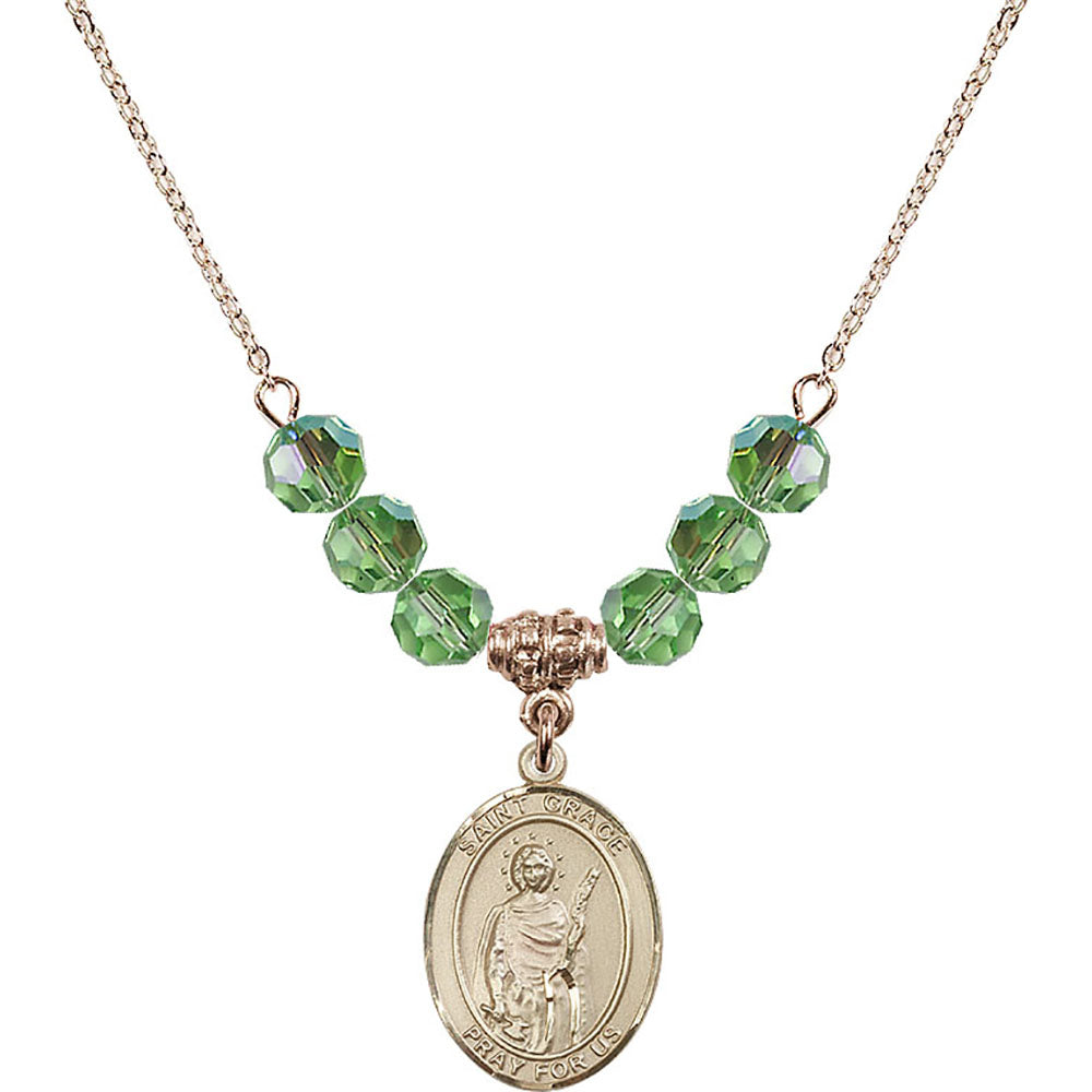 14kt Gold Filled Saint Grace Birthstone Necklace with Peridot Beads - 8255