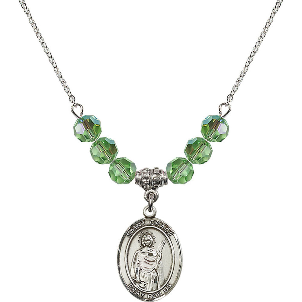 Sterling Silver Saint Grace Birthstone Necklace with Peridot Beads - 8255