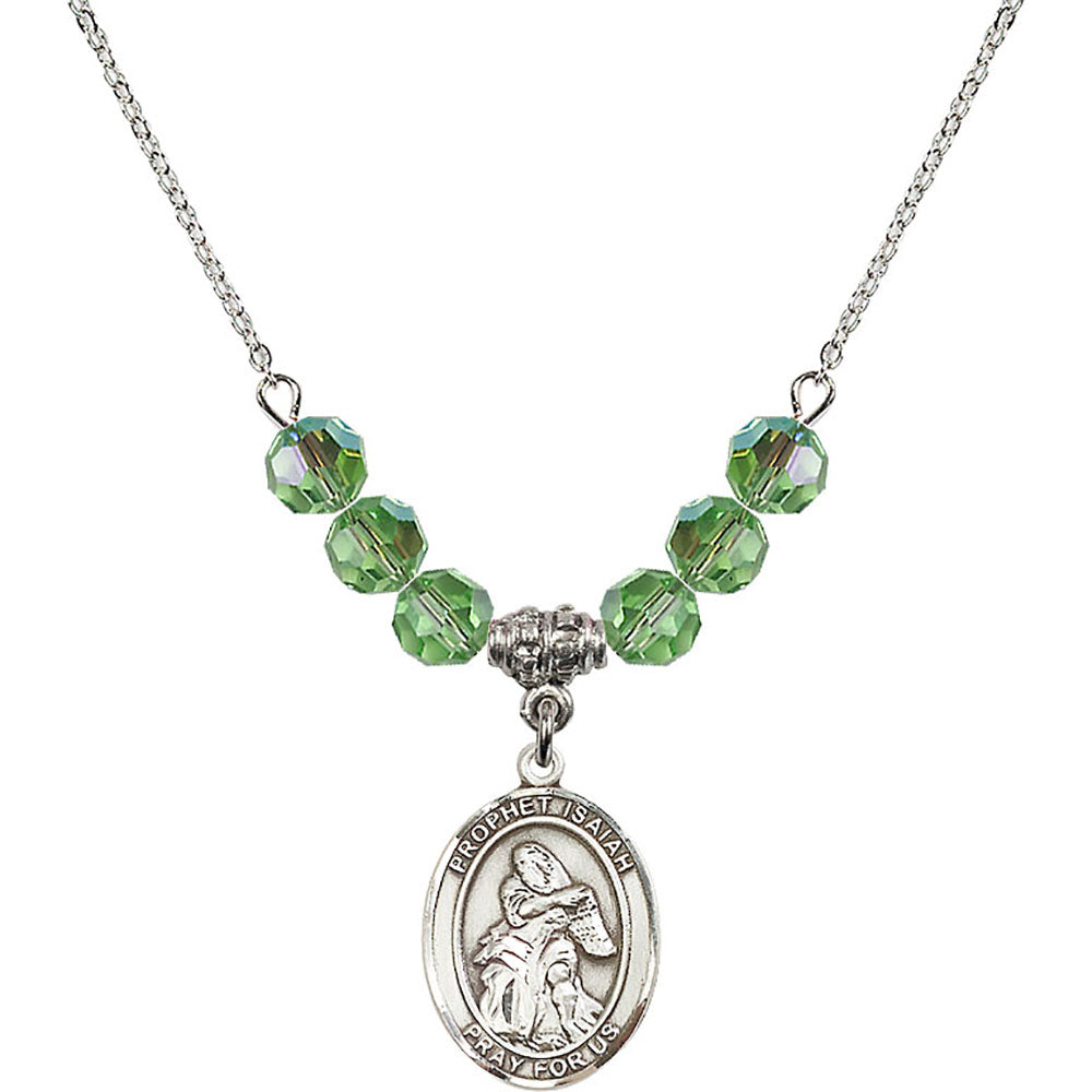 Sterling Silver Saint Isaiah Birthstone Necklace with Peridot Beads - 8258