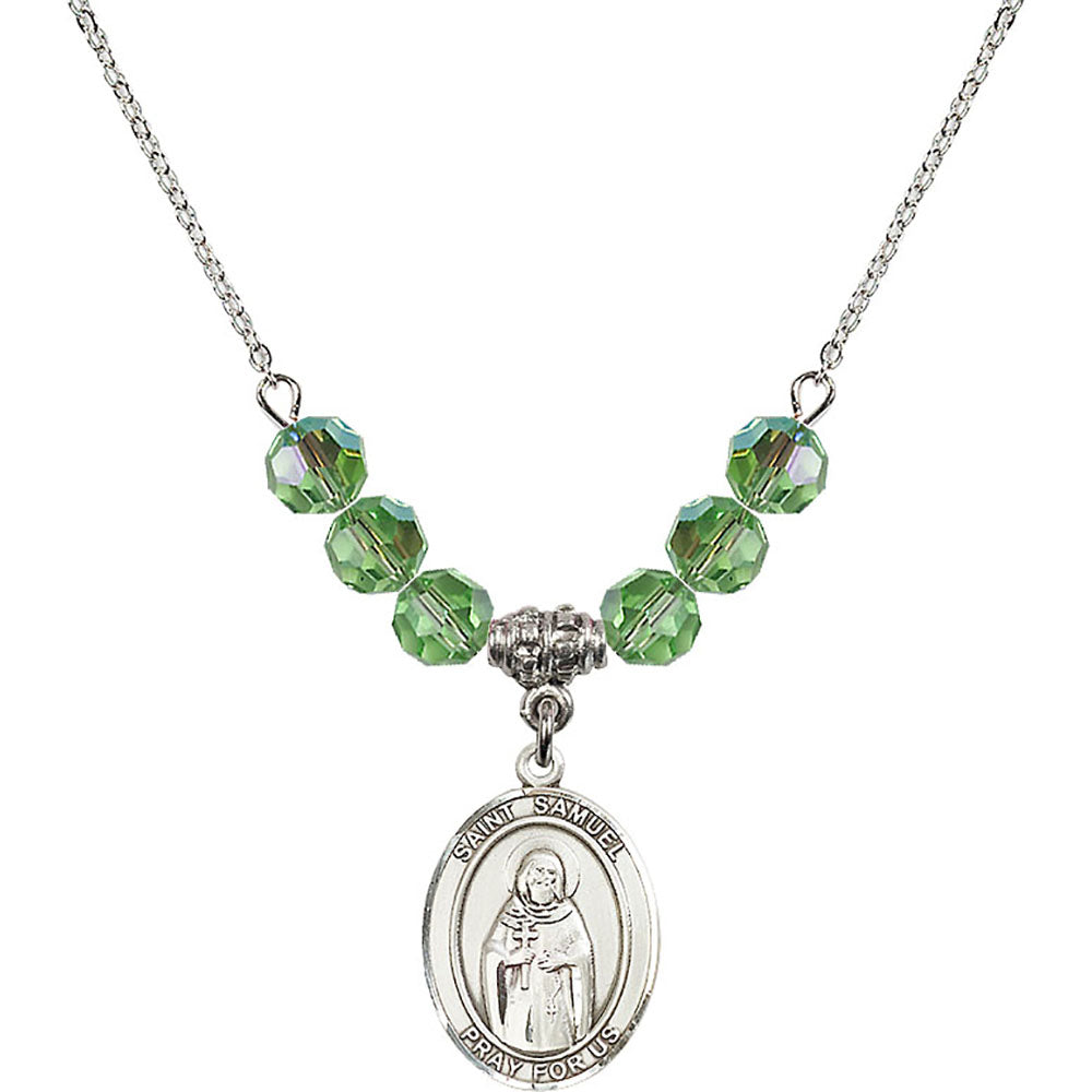 Sterling Silver Saint Samuel Birthstone Necklace with Peridot Beads - 8259