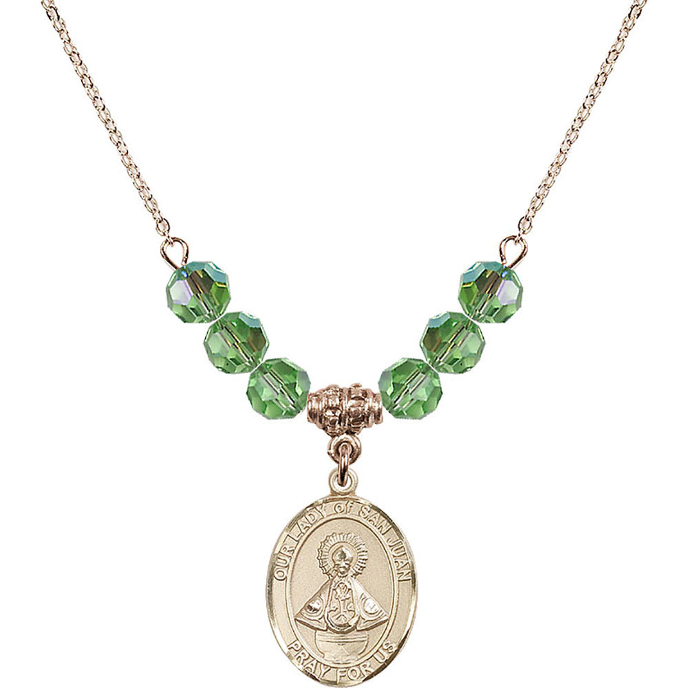 14kt Gold Filled Our Lady of San Juan Birthstone Necklace with Peridot Beads - 8263