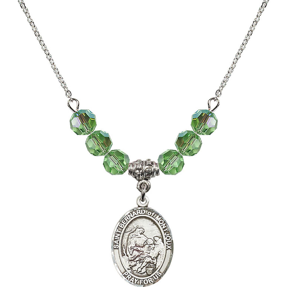 Sterling Silver Saint Bernard of Montjoux Birthstone Necklace with Peridot Beads - 8264