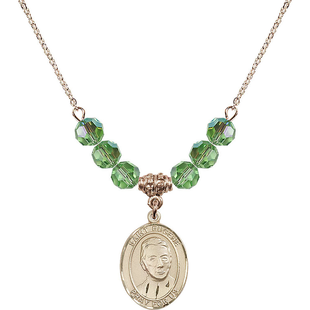 14kt Gold Filled Saint Eugene de Mazenod Birthstone Necklace with Peridot Beads - 8266