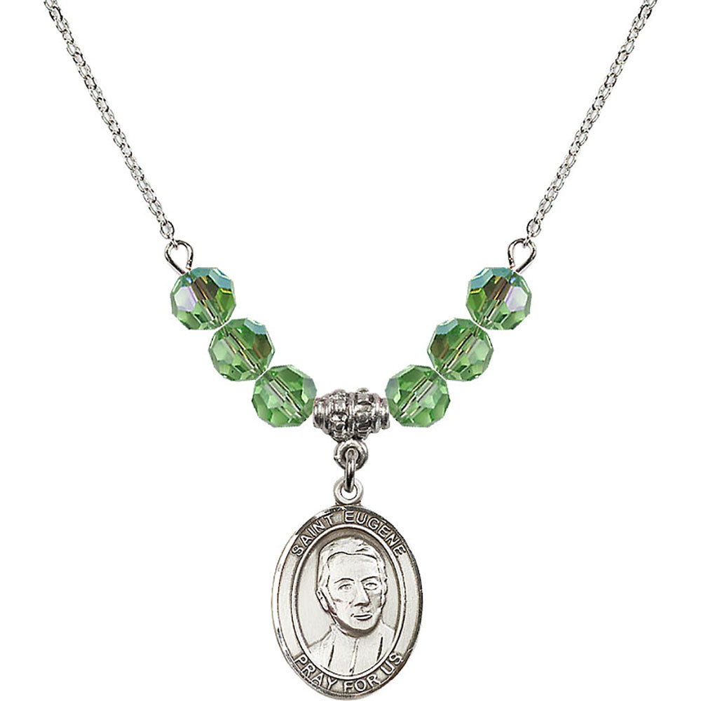 Sterling Silver Saint Eugene de Mazenod Birthstone Necklace with Peridot Beads - 8266