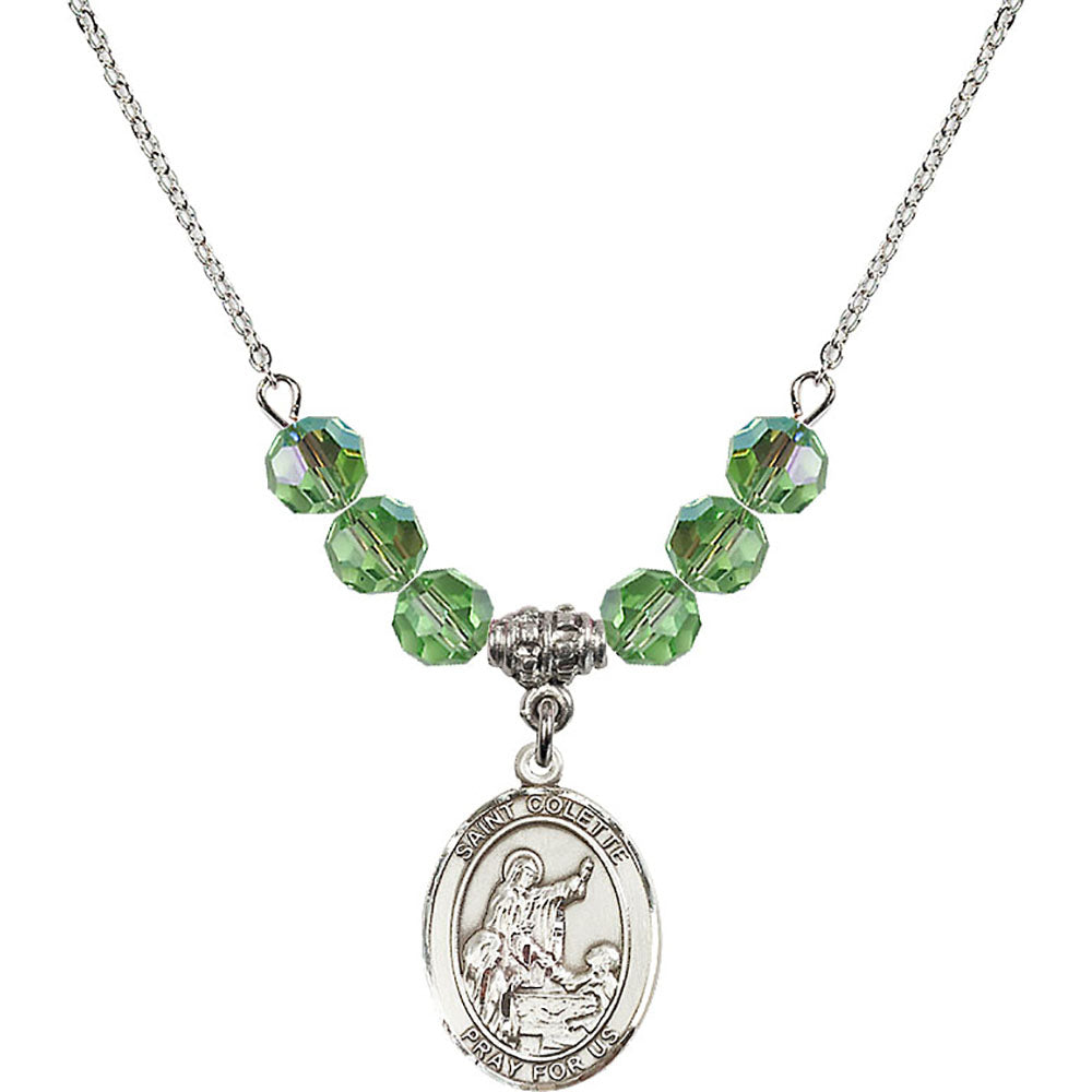 Sterling Silver Saint Colette Birthstone Necklace with Peridot Beads - 8268