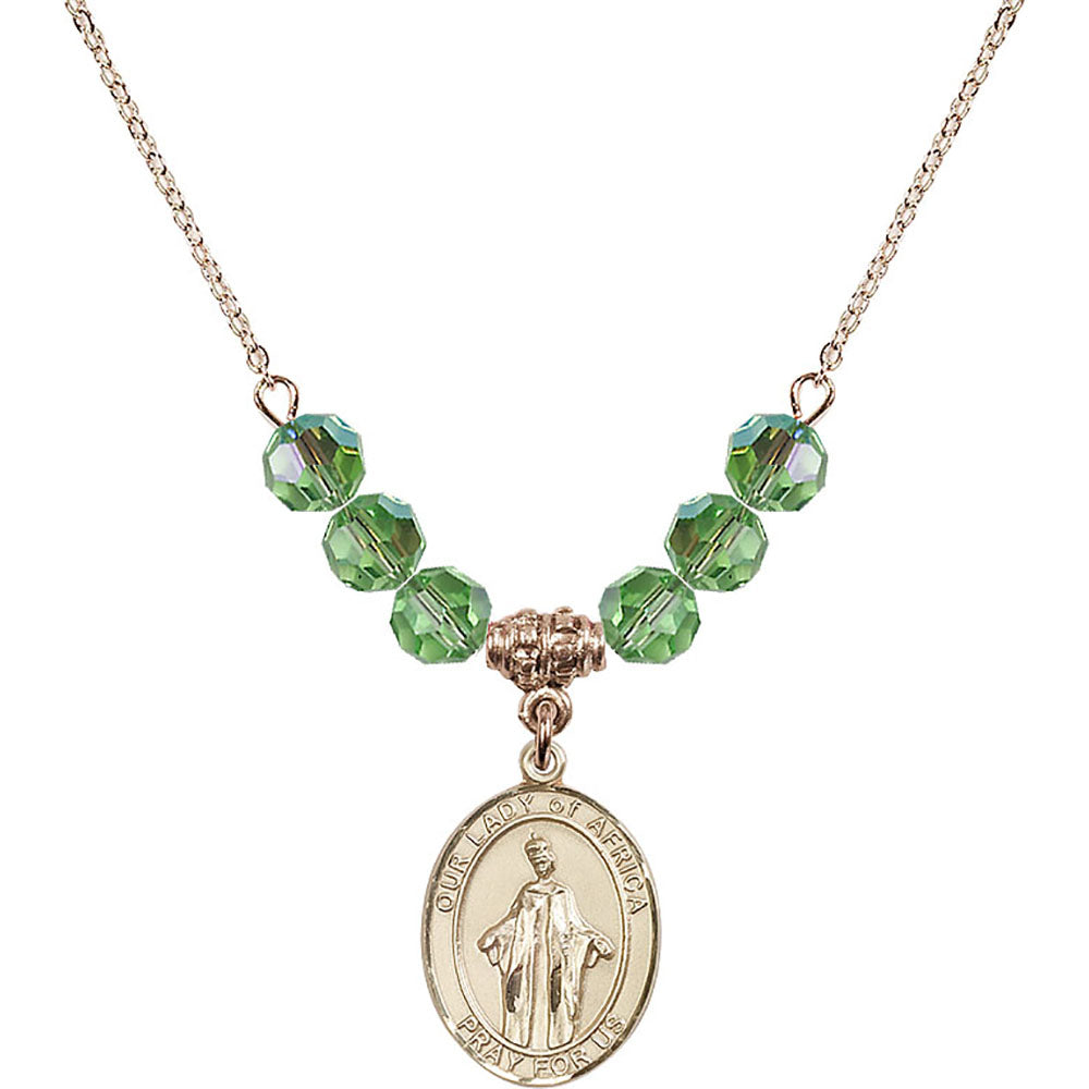 14kt Gold Filled Our Lady of Africa Birthstone Necklace with Peridot Beads - 8269