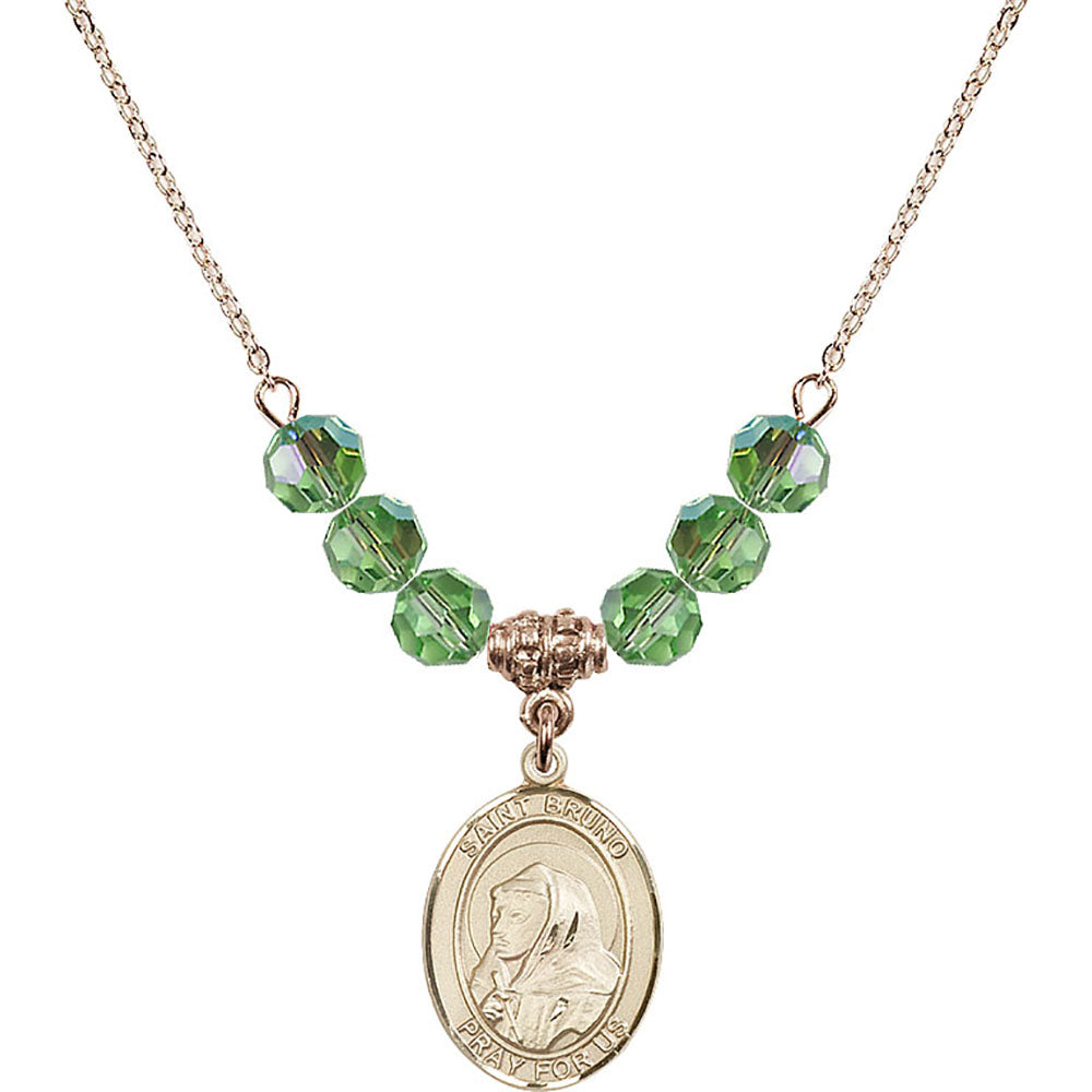 14kt Gold Filled Saint Bruno Birthstone Necklace with Peridot Beads - 8270