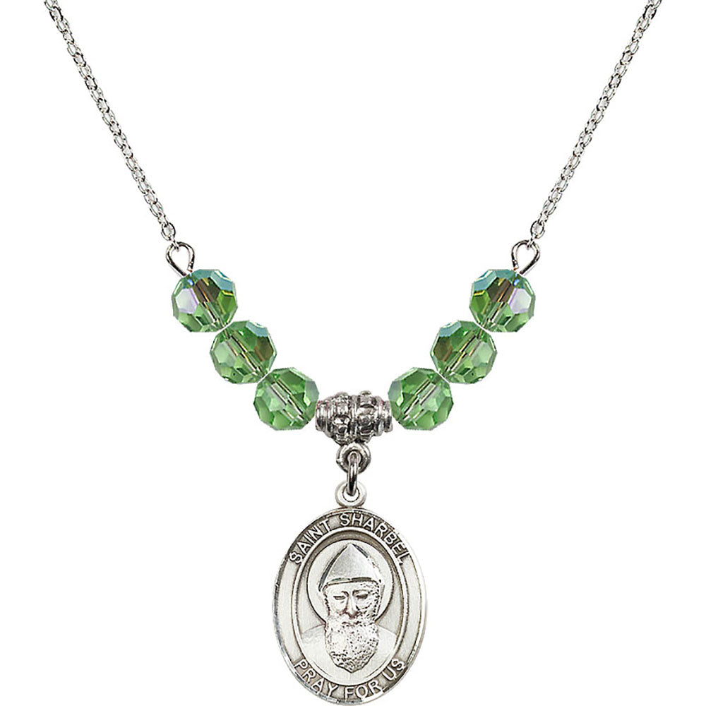 Sterling Silver Saint Sharbel Birthstone Necklace with Peridot Beads - 8271