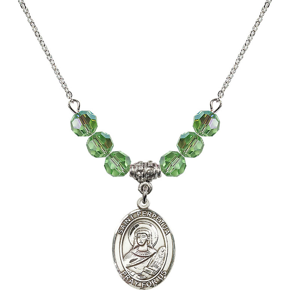 Sterling Silver Saint Perpetua Birthstone Necklace with Peridot Beads - 8272