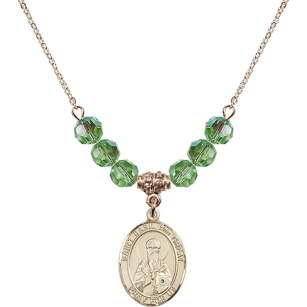 14kt Gold Filled Saint Basil the Great Birthstone Necklace with Peridot Beads - 8275