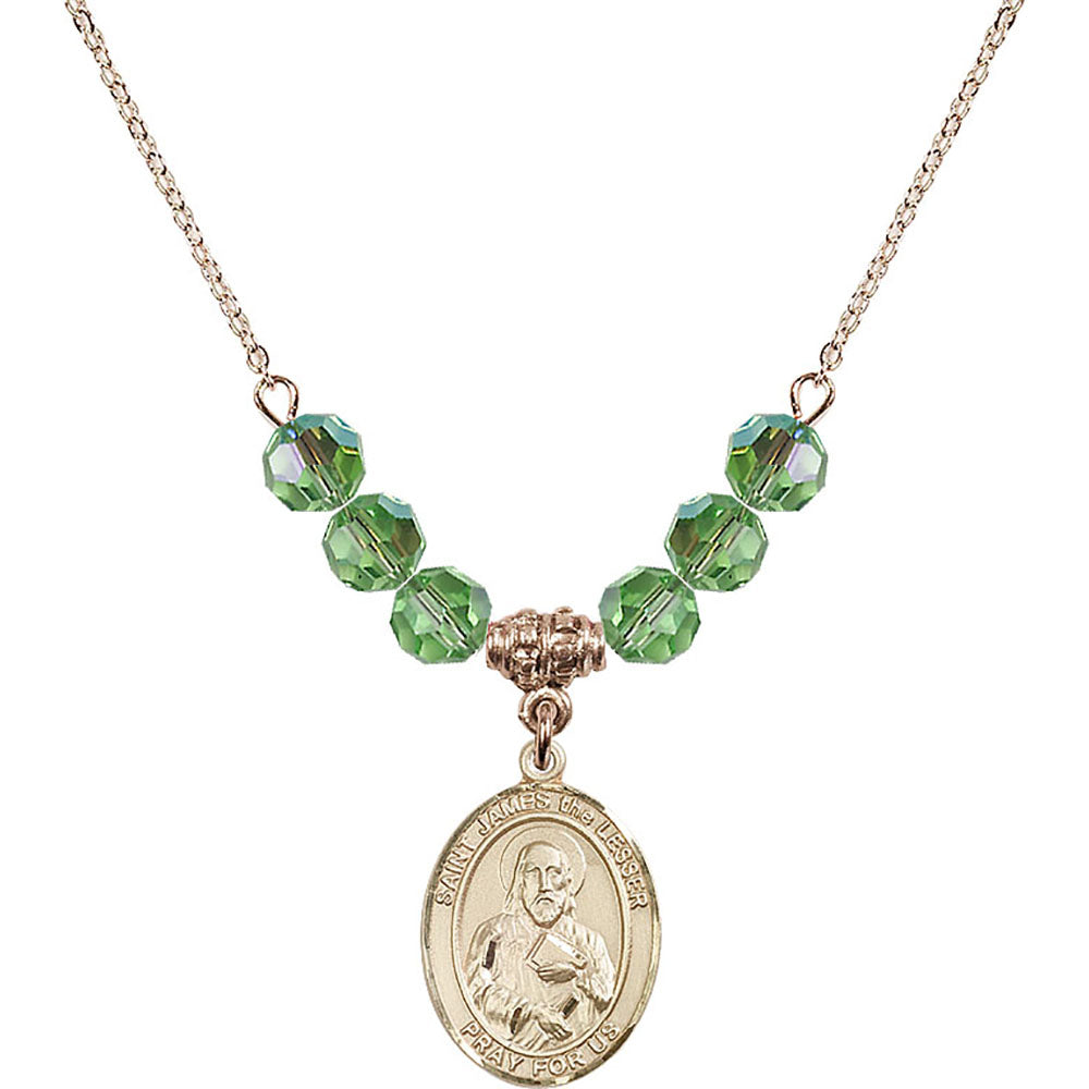14kt Gold Filled Saint James the Lesser Birthstone Necklace with Peridot Beads - 8277