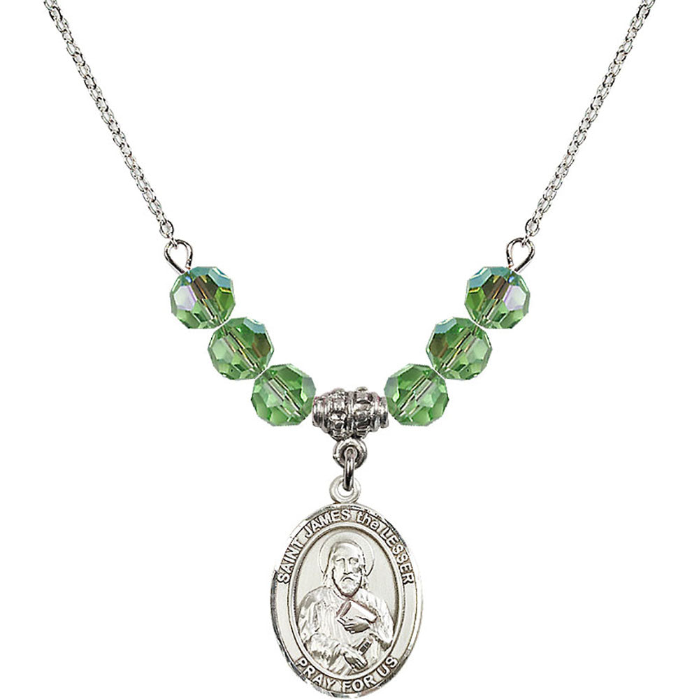 Sterling Silver Saint James the Lesser Birthstone Necklace with Peridot Beads - 8277