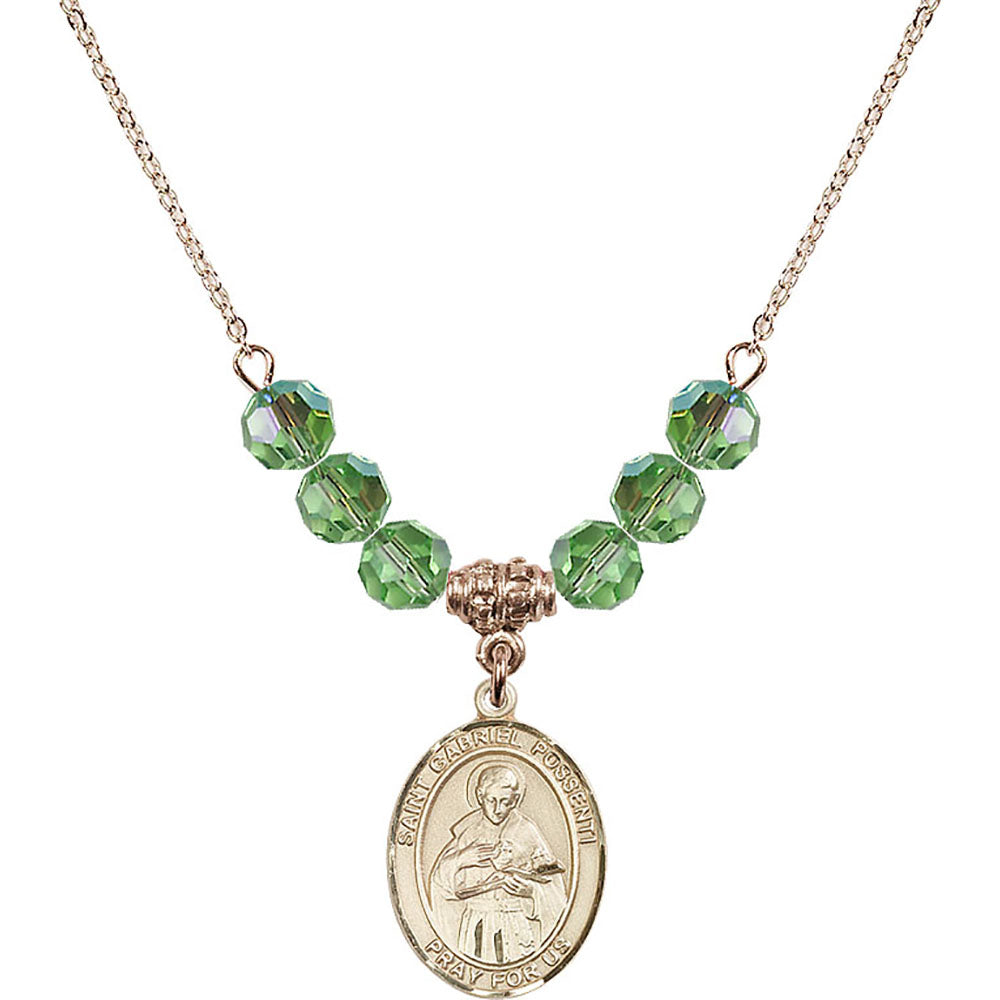 14kt Gold Filled Saint Gabriel Possenti Birthstone Necklace with Peridot Beads - 8279