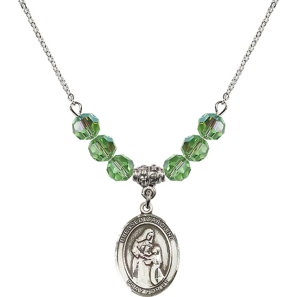 Sterling Silver Blessed Caroline Gerhardinger Birthstone Necklace with Peridot Beads - 8281