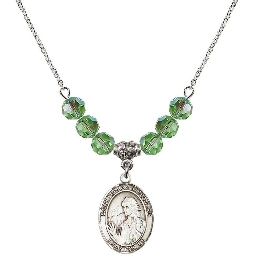 Sterling Silver Saint Finnian of Clonard Birthstone Necklace with Peridot Beads - 8308