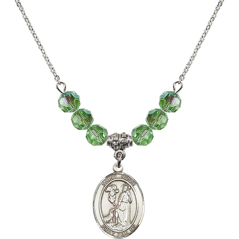 Sterling Silver Saint Roch Birthstone Necklace with Peridot Beads - 8310