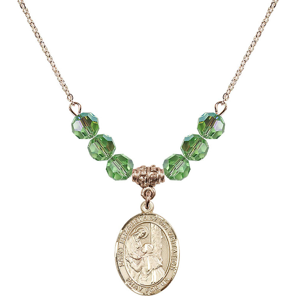 14kt Gold Filled Saint Elizabeth of the Visitation Birthstone Necklace with Peridot Beads - 8311