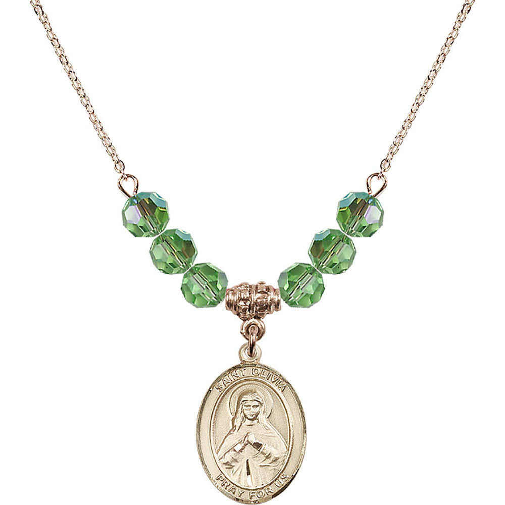 14kt Gold Filled Saint Olivia Birthstone Necklace with Peridot Beads - 8312