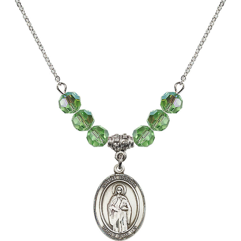 Sterling Silver Saint Odilia Birthstone Necklace with Peridot Beads - 8319